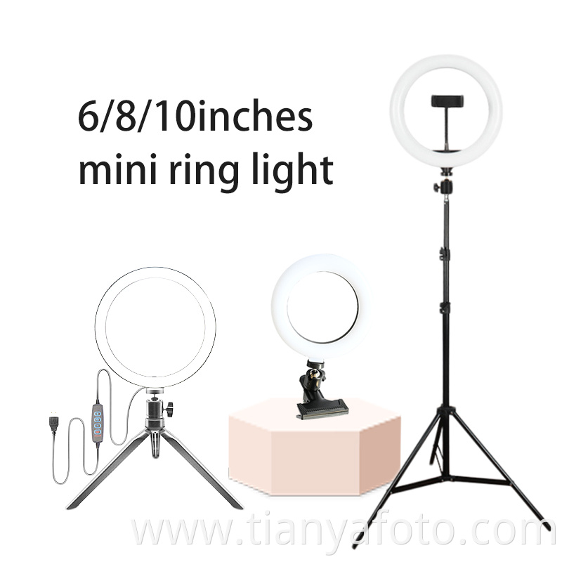 6 inch Photogrphy Led Ring Light Plastic Black Mini Ring Light for photo